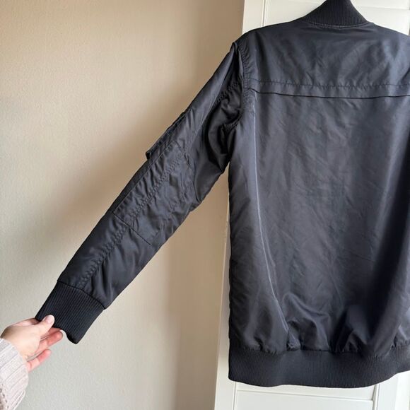 Obey Rose Embroidery Fleece-Lined Longline Black Bomber Jacket size M - Picture 4 of 12